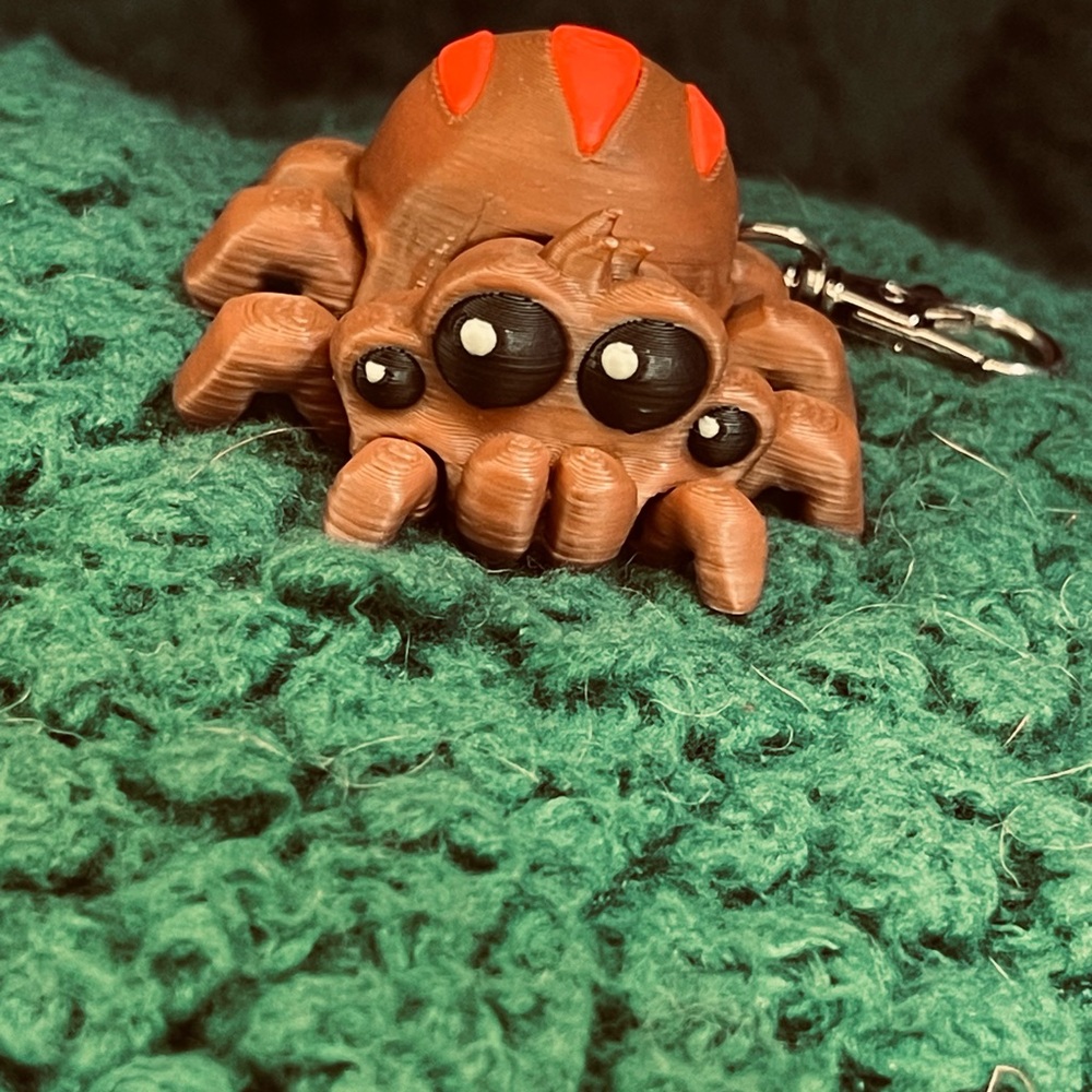Brown Spider Keychain with Red Accents